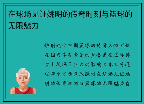 在球场见证姚明的传奇时刻与篮球的无限魅力